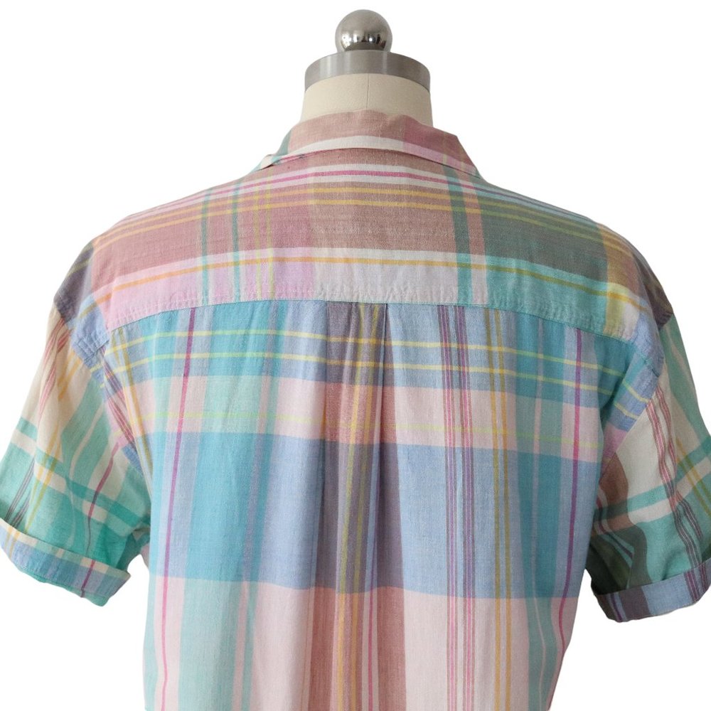 SOLD vintage 80s 90s eddie bauer pastel plaid button shirt M/L madras blouse - Picture 5 of 9